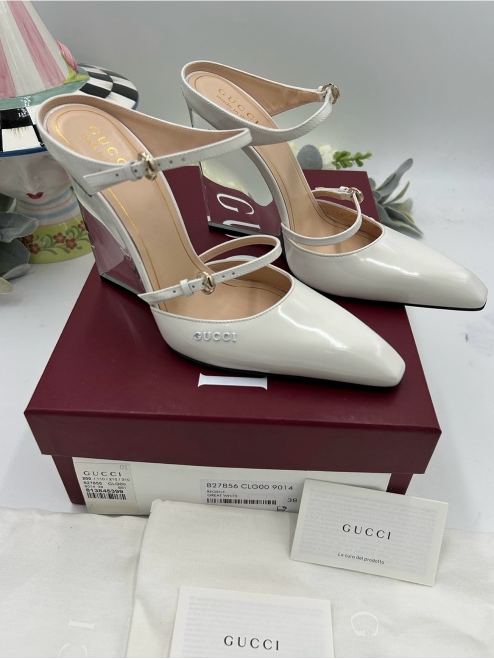 Women’s Gucci, Christy Patent Leather wedge mules size 38 made in Italy